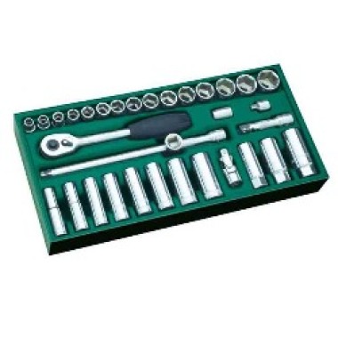 Khay tuýp lục giác 3/8" 33 chi tiết (hệ mét) Khay tuýp lục giác 3/8" 33 chi tiết (hệ mét)