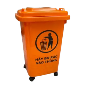 bl025568 thung rac nhua mau cam 60l co banh xe