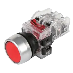 Nút nhấn không đèn, MRF-RM1R màu đỏ viền nhôm phi 22, Hanyoung - Ảnh 1