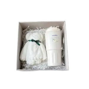 bl043626 set qua tang gom ly giu nhiet mau trang 600ml khan cuon gau bong mau trang kt khan 34x70cm hop qua ans gift