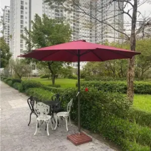 Ô che nắng đứng tâm màu đỏ đô, TO 016 (khung sắt mạ kẽm ống trên 27/ ống dưới 31/ nan 5ly sơn xanh/ vải dù chống thấm/ đế mặt tôn sơn xanh), T&T - Ảnh 1