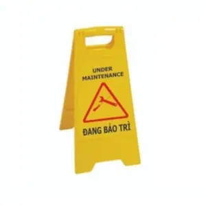 Biển cảnh báo chữ A, "Đang bảo trì"; kích thước: L320xW290xH620mm; màu vàng; in song ngữ, Việt Nam - Ảnh 1