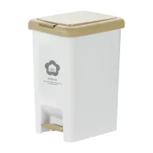 Thùng rác đạp chữ nhật kèm ruột, Hiro 15L (HIN.RACN.R015/ xám trắng + nắp nâu vàng), Inochi - Ảnh 1