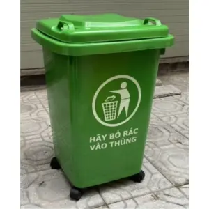 Thùng rác nhựa HDPE đạp chân, 50 lít; kích thước: 410x380x560mm; màu xanh lá, Trung Quốc - Ảnh 1