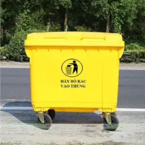 Xe đẩy rác nhựa HDPE có bánh xe, kích thước: 1380x820x1220mm; màu vàng, Trung Quốc - Ảnh 1
