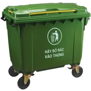 Xe đẩy rác nhựa HDPE có bánh xe, kích thước: 1380x820x1220mm; màu đỏ, Trung Quốc - Ảnh 1