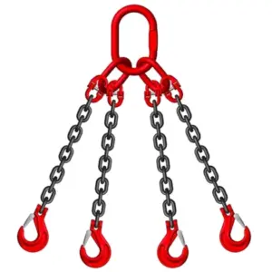 Bộ sling xích, Loại 4 sợi 20mm tổng tải 50T (bao gồm: 4 Khóa nối xích 20mm + 4 Dây xích 20mm x 1M + 4 Móc cẩu xích có lẫy + 1 Khuyên mẹ con), OEM - Ảnh 1