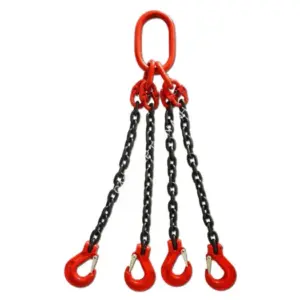 Bộ sling xích, Loại 4 sợi 12 mm tổng tải 15T (bao gồm: 4 Khóa nối xích 12mm + 4 Dây xích 12mm x 1M + 4 Móc cẩu xích có lẫy + 1 Khuyên mẹ con), OEM - Ảnh 1
