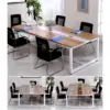 Bàn làm việc chân sắt, mặt gỗ MDF lõi xanh chống ẩm melamin; 3 xà sàn đỡ mặt; mặt bàn dày 35mm; kích thước: 2400x1000x750, Việt Nam - Ảnh 1
