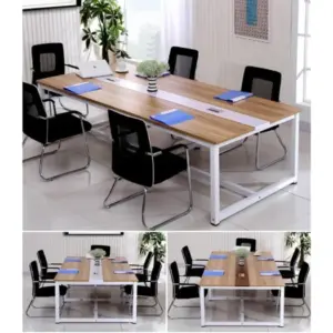 Bàn làm việc chân sắt, mặt gỗ MDF lõi xanh chống ẩm melamin; 3 xà sàn đỡ mặt; mặt bàn dày 35mm; kích thước: 2400x1000x750, Việt Nam - Ảnh 1